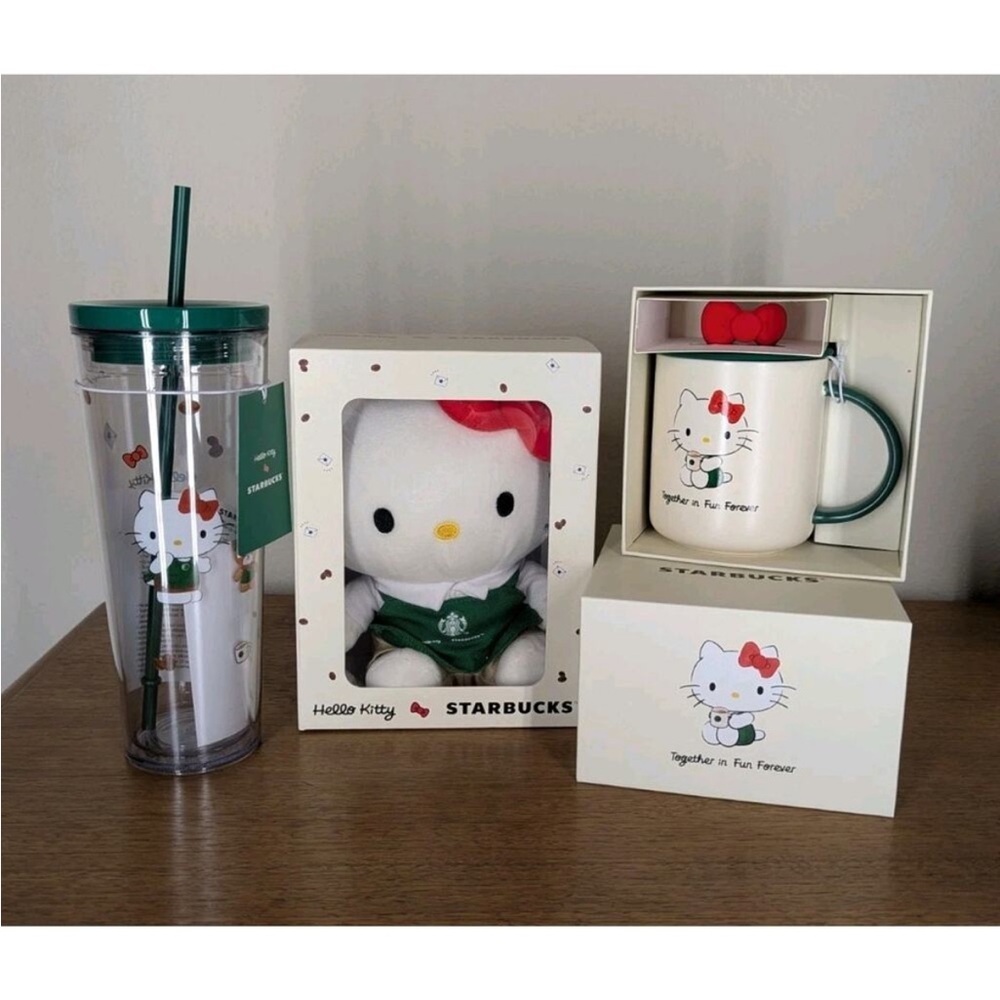 Starbucks Hello Kitty 2025 Limited Edition NWT Set Of 3 Plush Tumbler and Mug